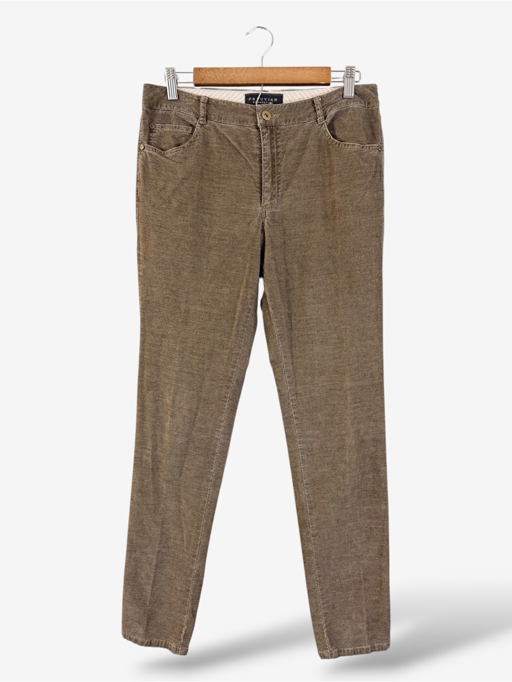 Peruvian Connection Brown Corduroy Pants US 8 Slim Straight Leg Casual Preppy